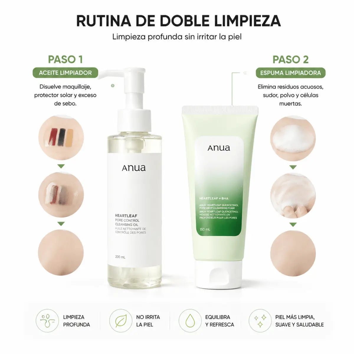 Kit de Doble Limpieza Coreana Anua: Aceite Limpiador 200ml + Espuma Limpiadora 150ml - Zivanne