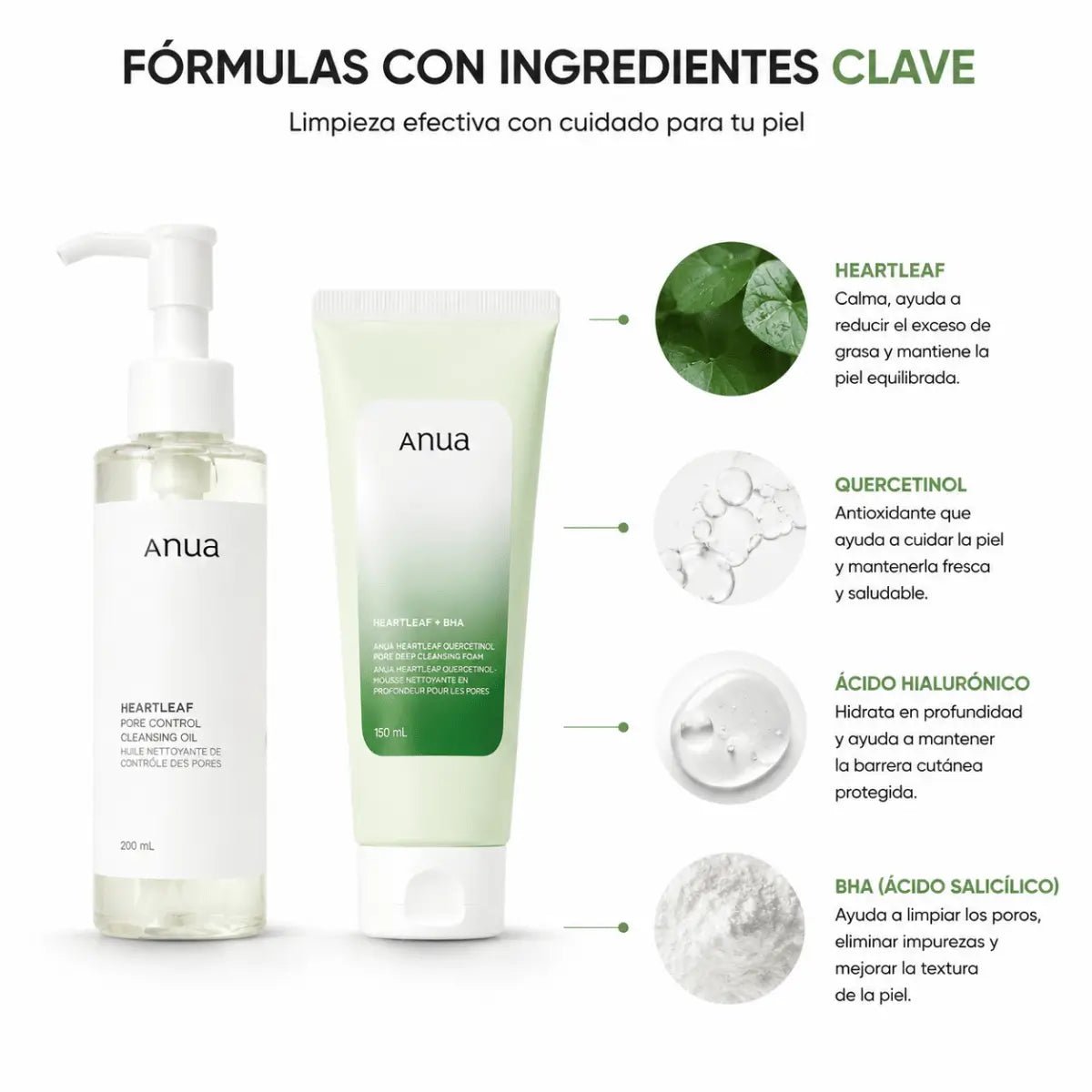 Kit de Doble Limpieza Coreana Anua: Aceite Limpiador 200ml + Espuma Limpiadora 150ml - Zivanne