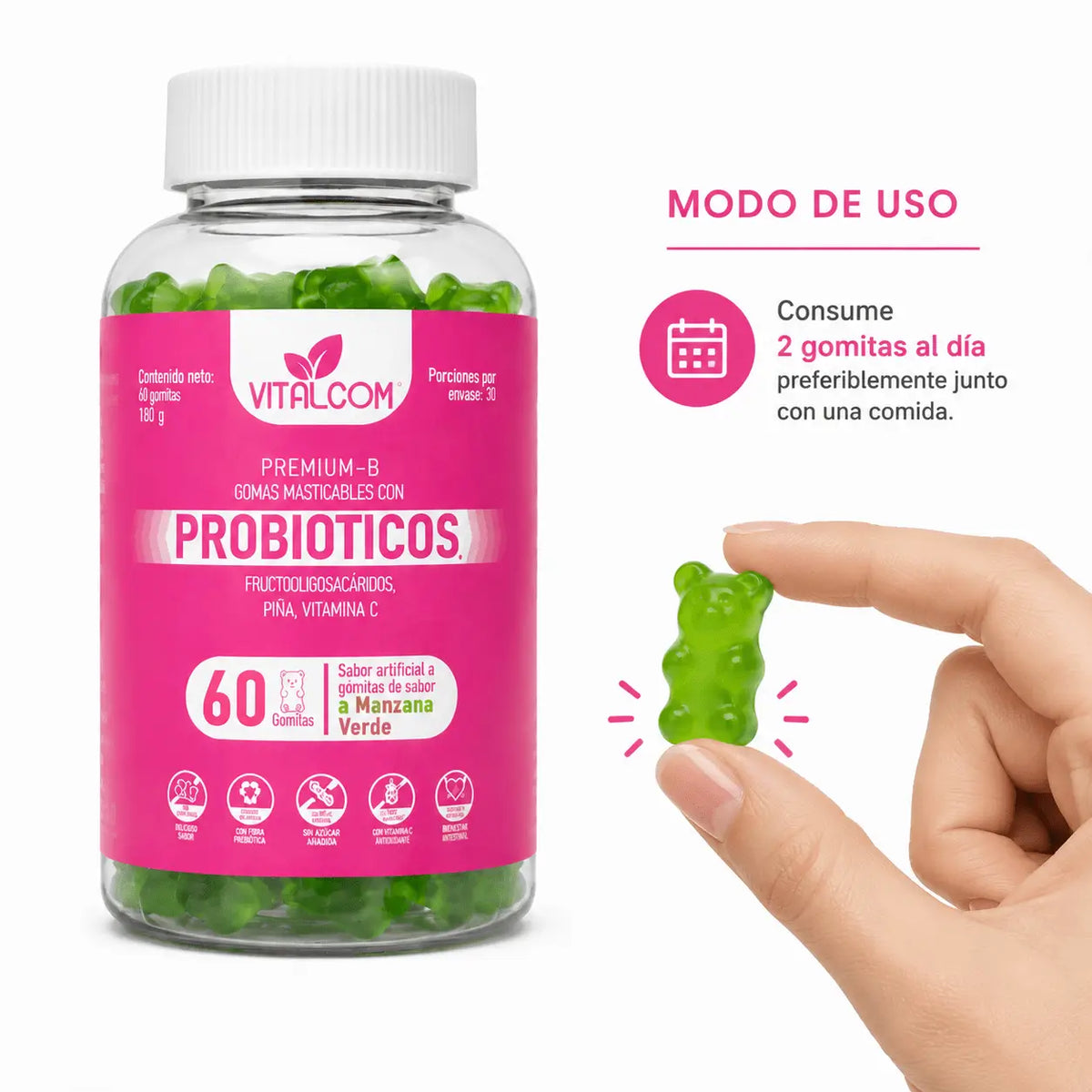 Vitalcom Probioticos + Prebioticos 60 Gomitas Manzana Verde Zivanne