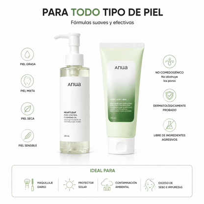 Kit de Doble Limpieza Coreana Anua: Aceite Limpiador 200ml + Espuma Limpiadora 150ml - Zivanne