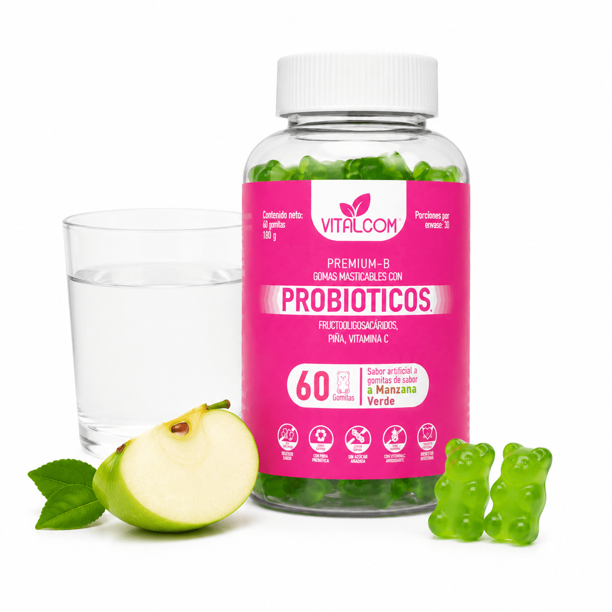 Vitalcom Probioticos + Prebioticos 60 Gomitas Manzana Verde Zivanne