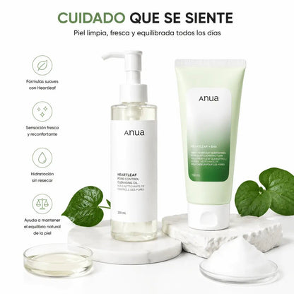 Kit de Doble Limpieza Coreana Anua: Aceite Limpiador 200ml + Espuma Limpiadora 150ml - Zivanne