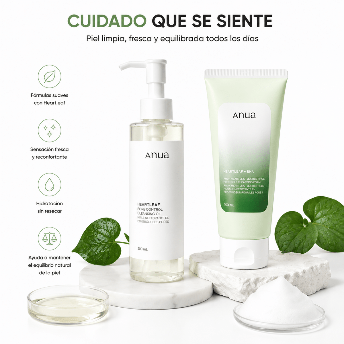 Kit de Doble Limpieza Coreana Anua: Aceite Limpiador 200ml + Espuma Limpiadora 150ml - Zivanne