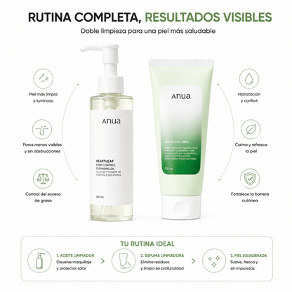 Kit de Doble Limpieza Coreana Anua: Aceite Limpiador 200ml + Espuma Limpiadora 150ml - Zivanne