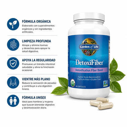 Garden of Life DetoxiFiber 90 Capsulas Fibra Organica Digestiva Zivanne