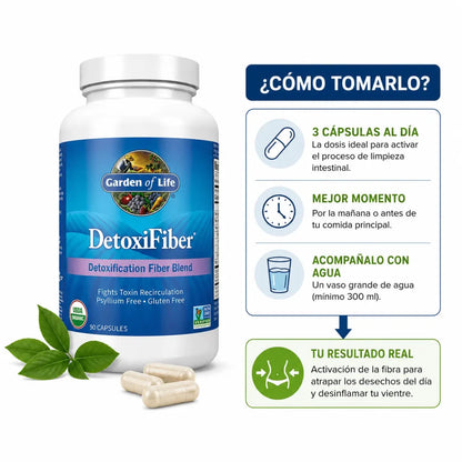 Garden of Life DetoxiFiber 90 Capsulas Fibra Organica Digestiva Zivanne