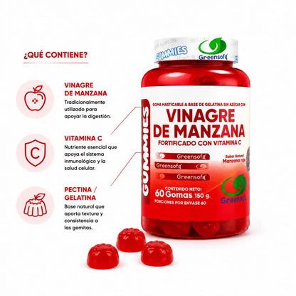 GreenSoft Gummies Vinagre de Manzana con Vitamina C 60 Gomitas Zivanne