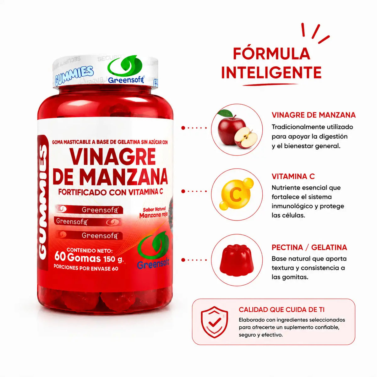 GreenSoft Gummies Vinagre de Manzana con Vitamina C 60 Gomitas Zivanne