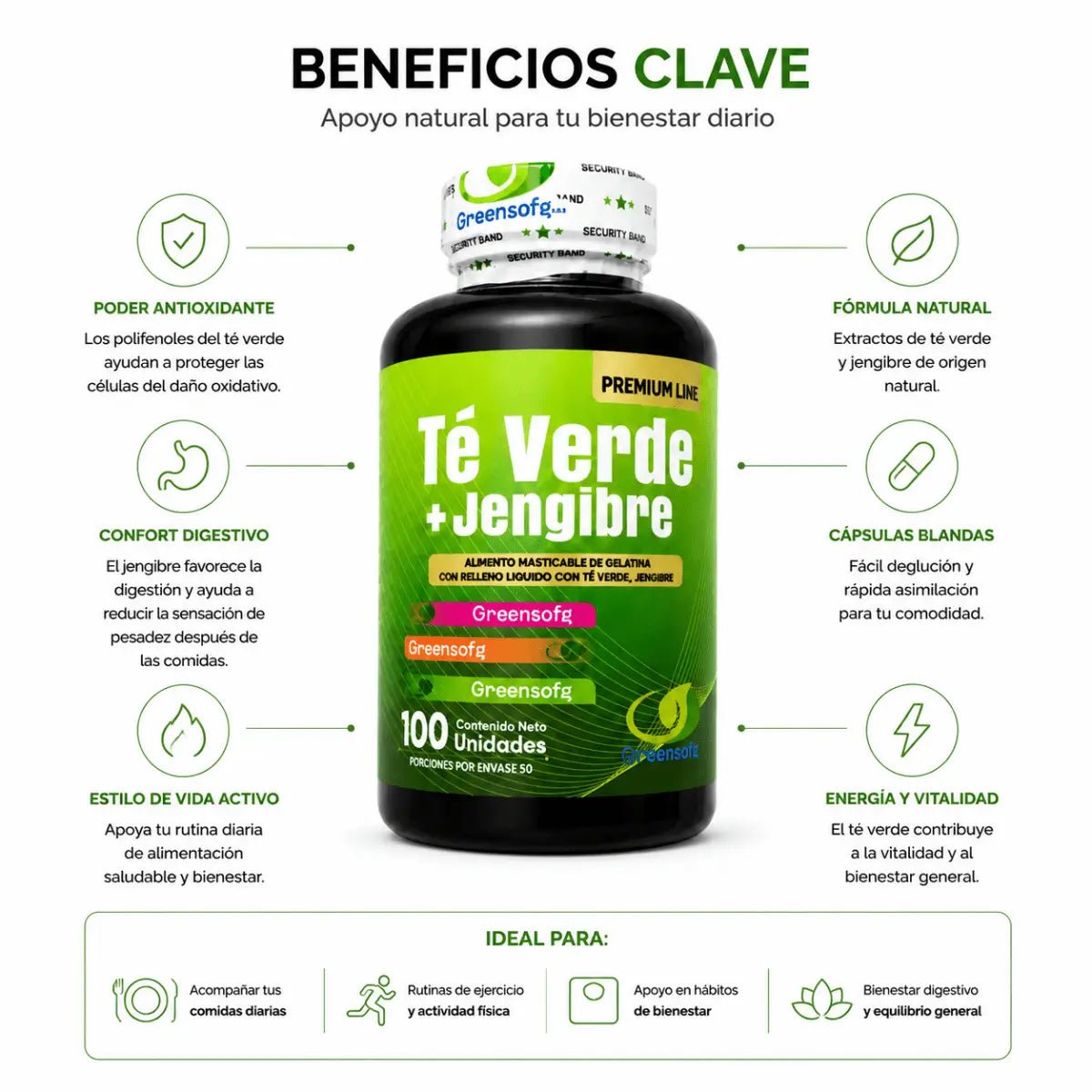 Té Verde + Jengibre Greensoftg – Cápsulas Blandas - Zivanne
