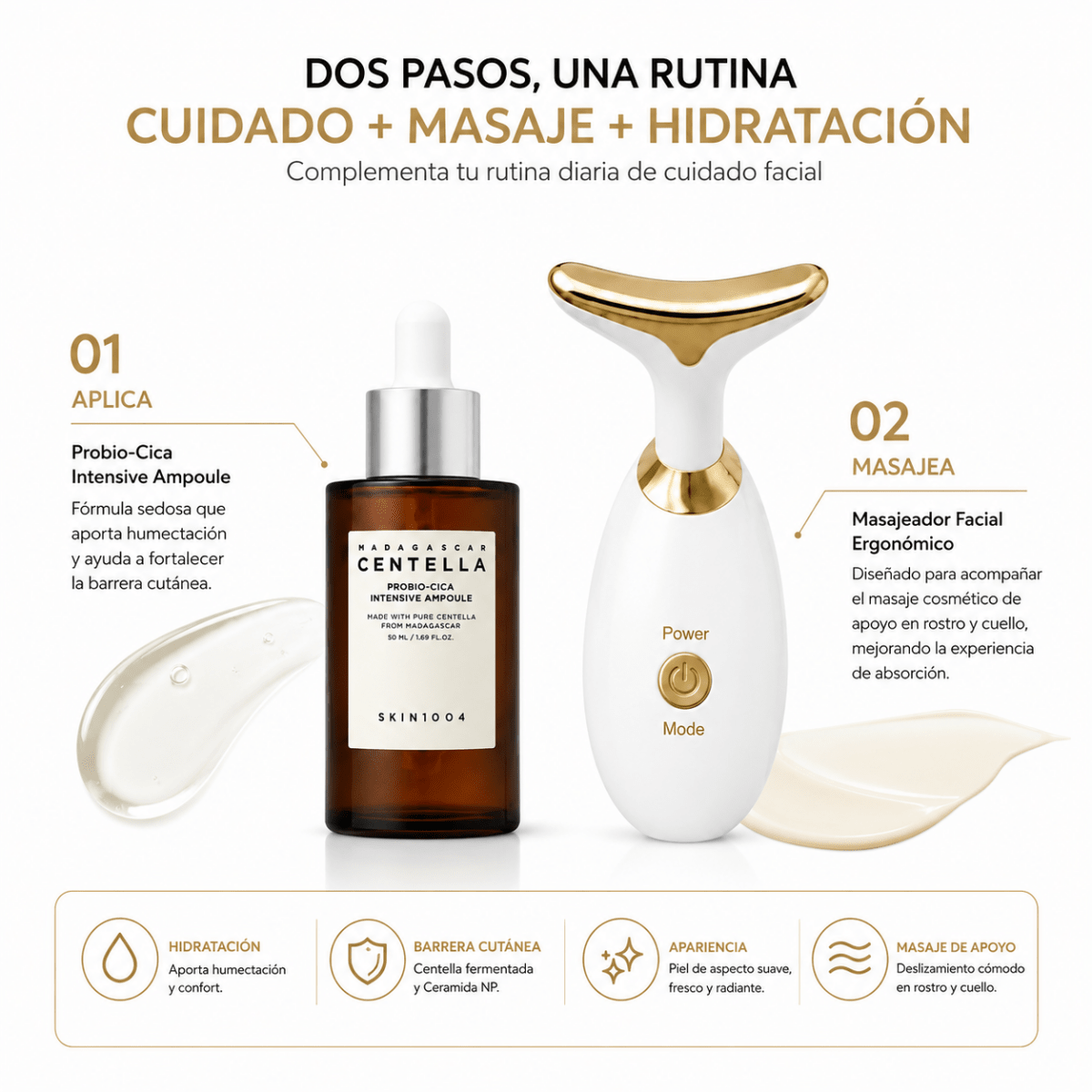 Kit de Masaje Facial con SKIN1004 Probio-Cica Intensive Ampoule - Zivanne
