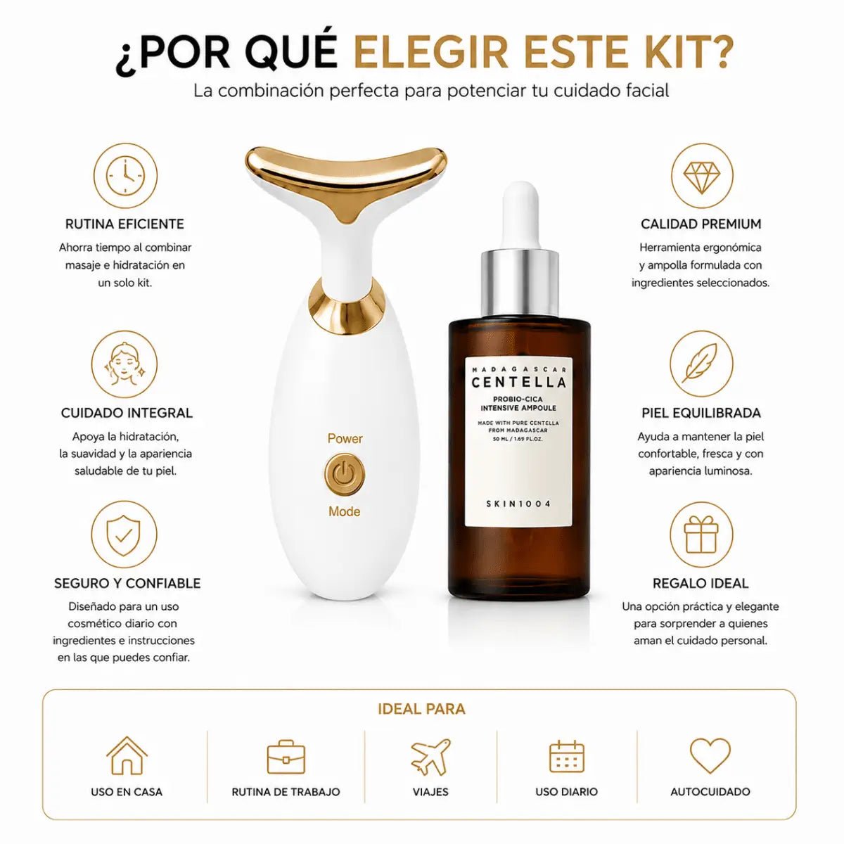 Kit Tonificante Facial: Masajeador + Crema Reafirmante. - Zivanne