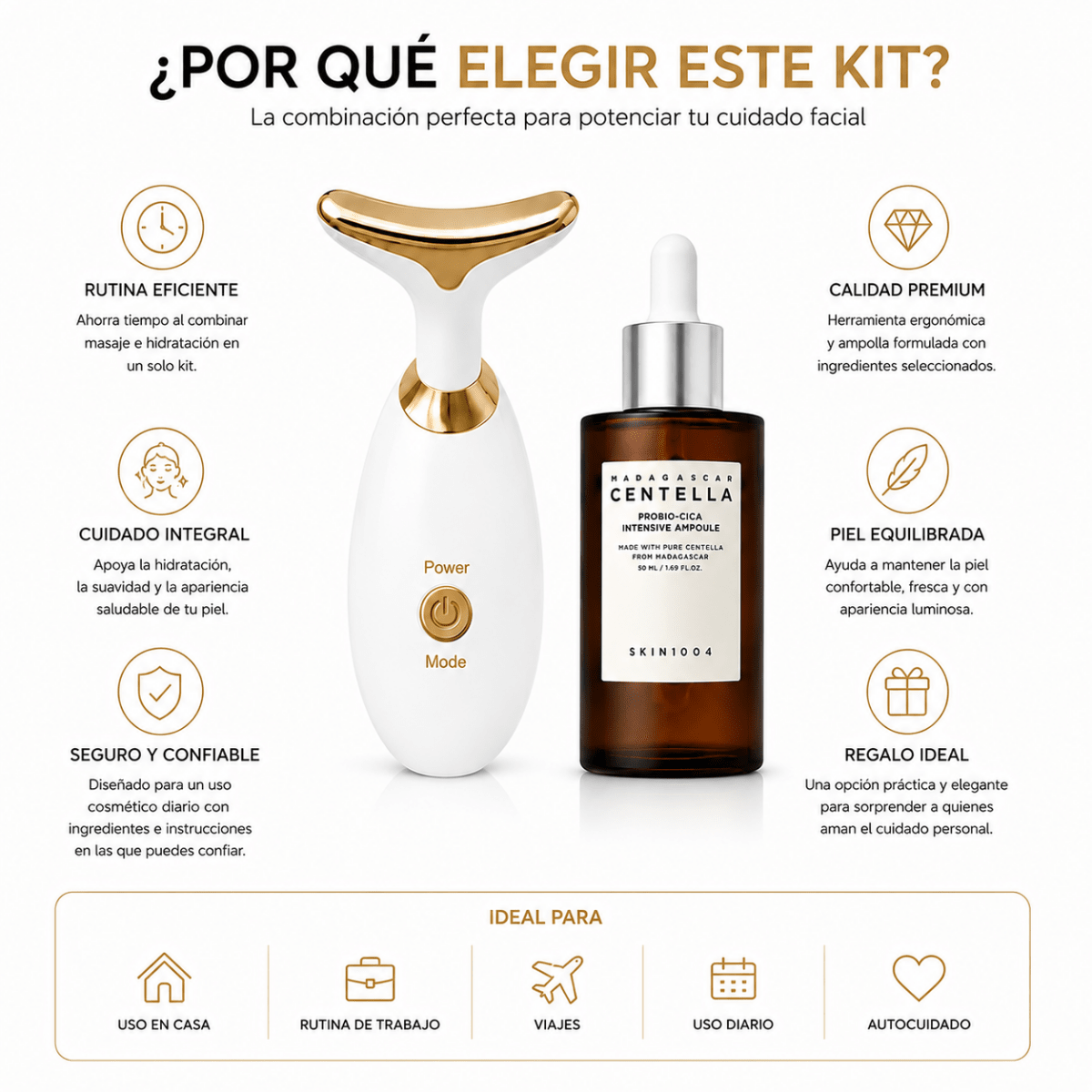 Kit de Masaje Facial con SKIN1004 Probio-Cica Intensive Ampoule - Zivanne