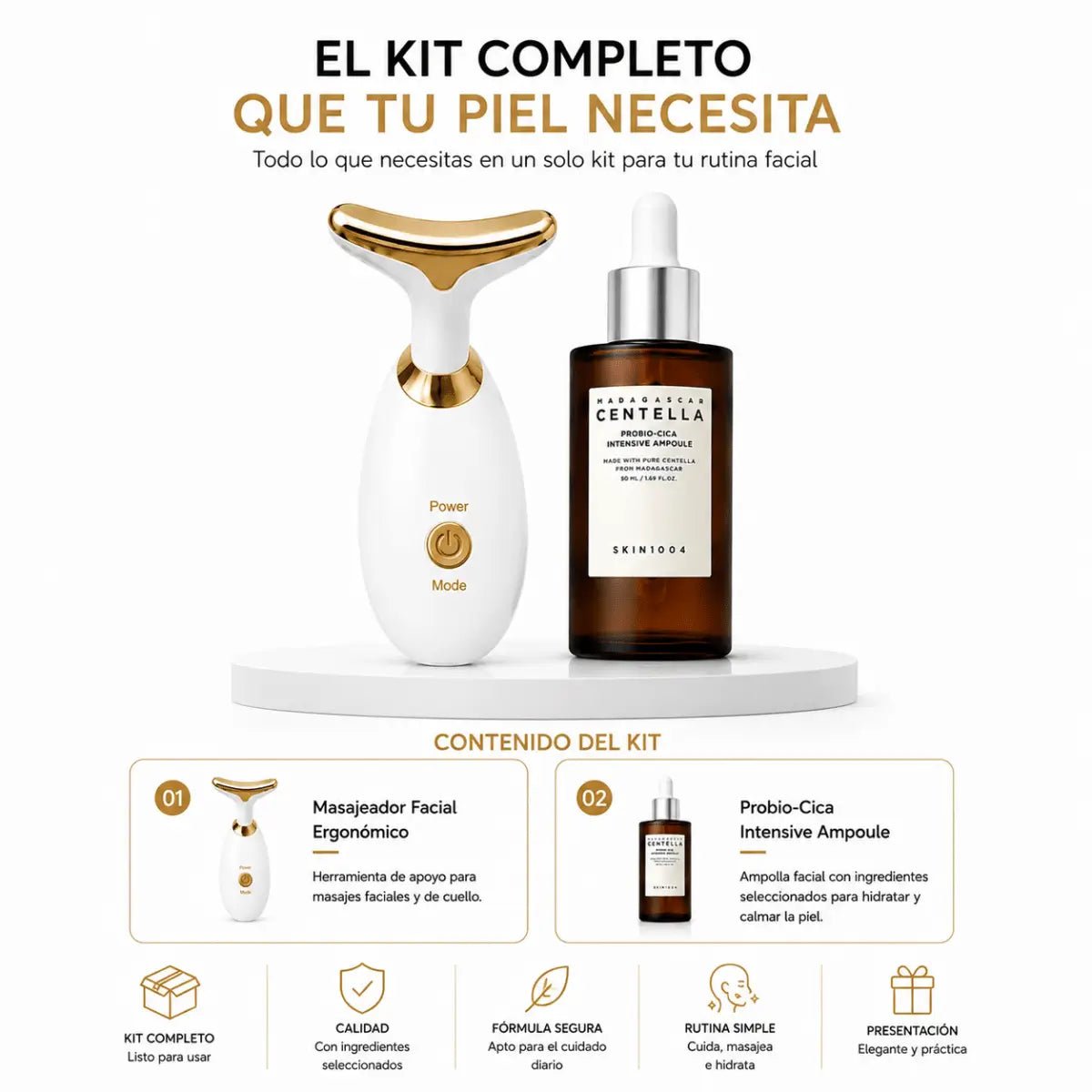 Kit Tonificante Facial: Masajeador + Crema Reafirmante. - Zivanne