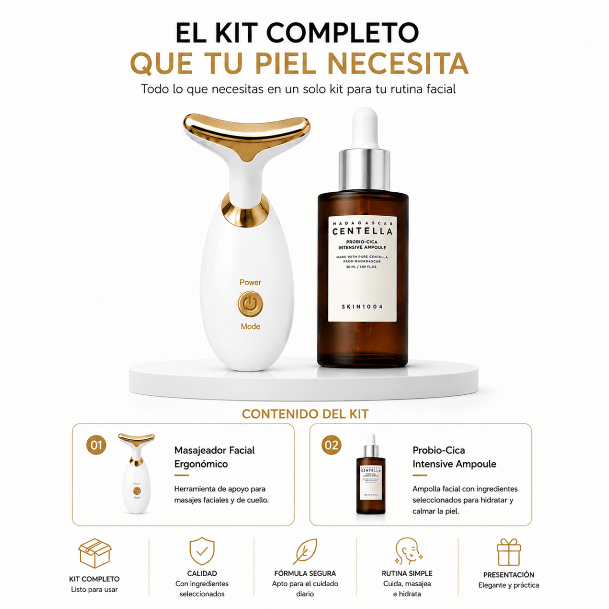 Kit de Masaje Facial con SKIN1004 Probio-Cica Intensive Ampoule - Zivanne