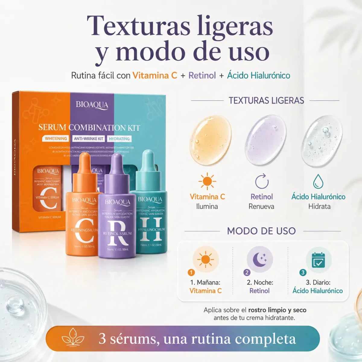 Zivanne Kit de Sérums Faciales con Vitamina C Retinol y Ácido Hialurónico