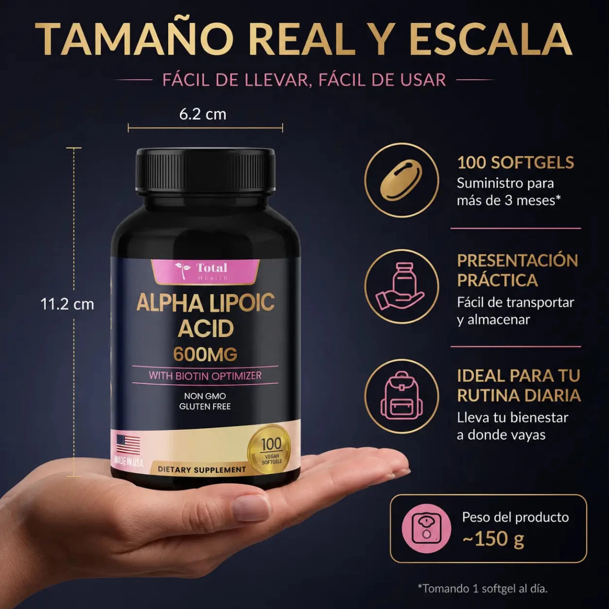Ácido Alfa Lipoico Total Health Suplemento Antioxidante Zivanne