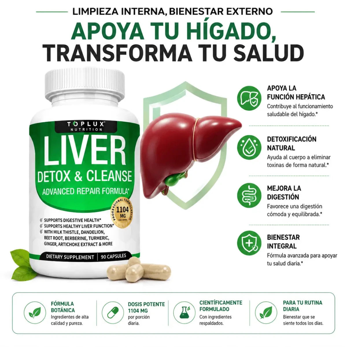 Toplux Nutrition Liver Detox & Cleanse 60 Capsulas Soporte Botanico Zivanne