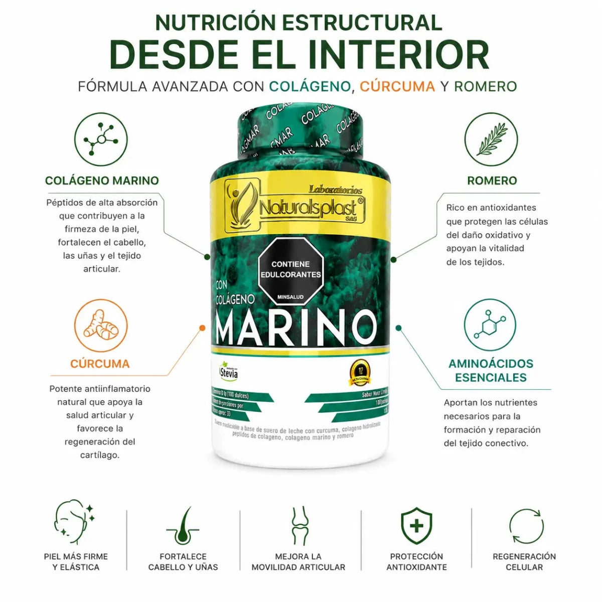 Colágeno Marino Naturalsplast con Cúrcuma y Romero 100 tabletas Zivanne