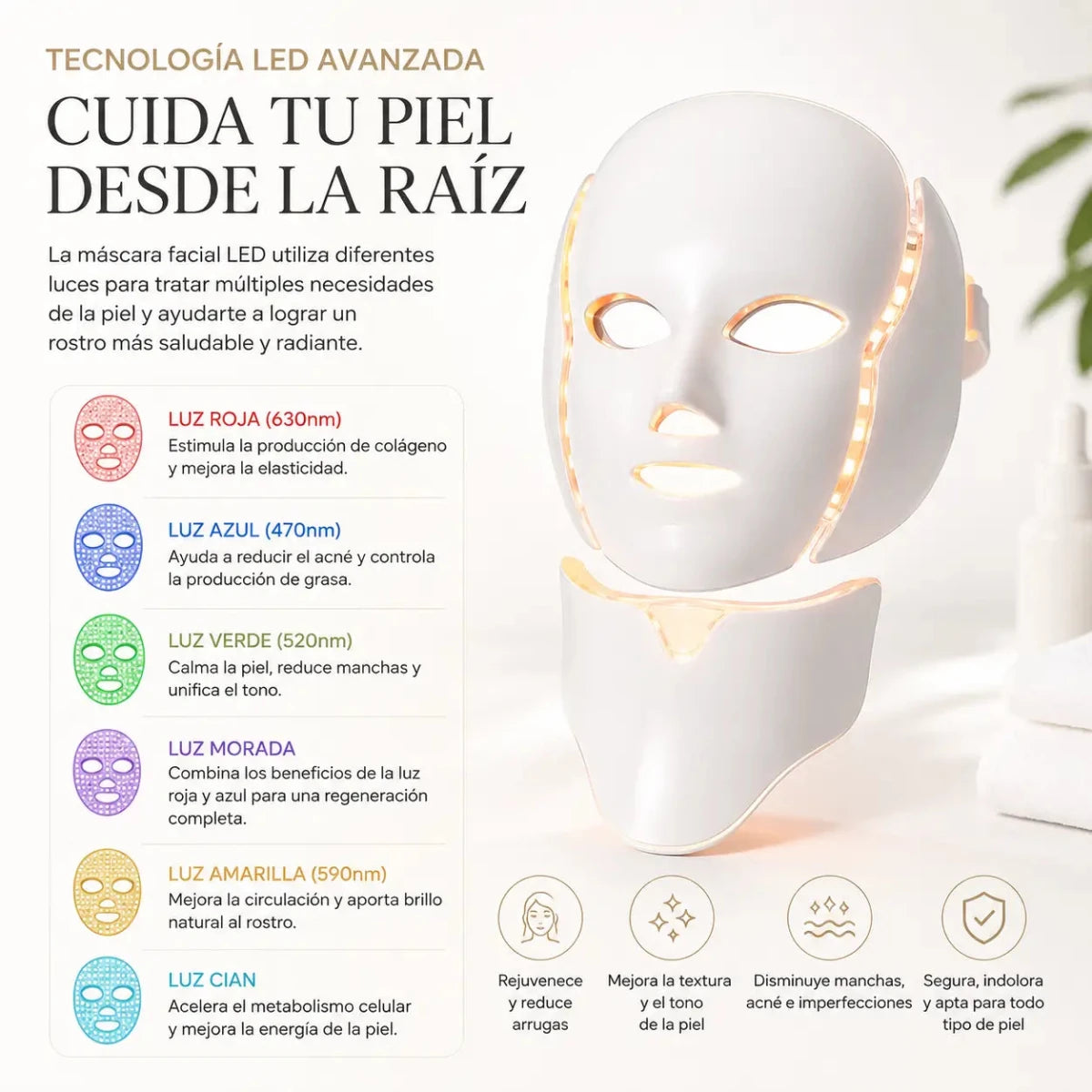 Zivanne Máscara Facial LED dispositivo de cuidado cosmético