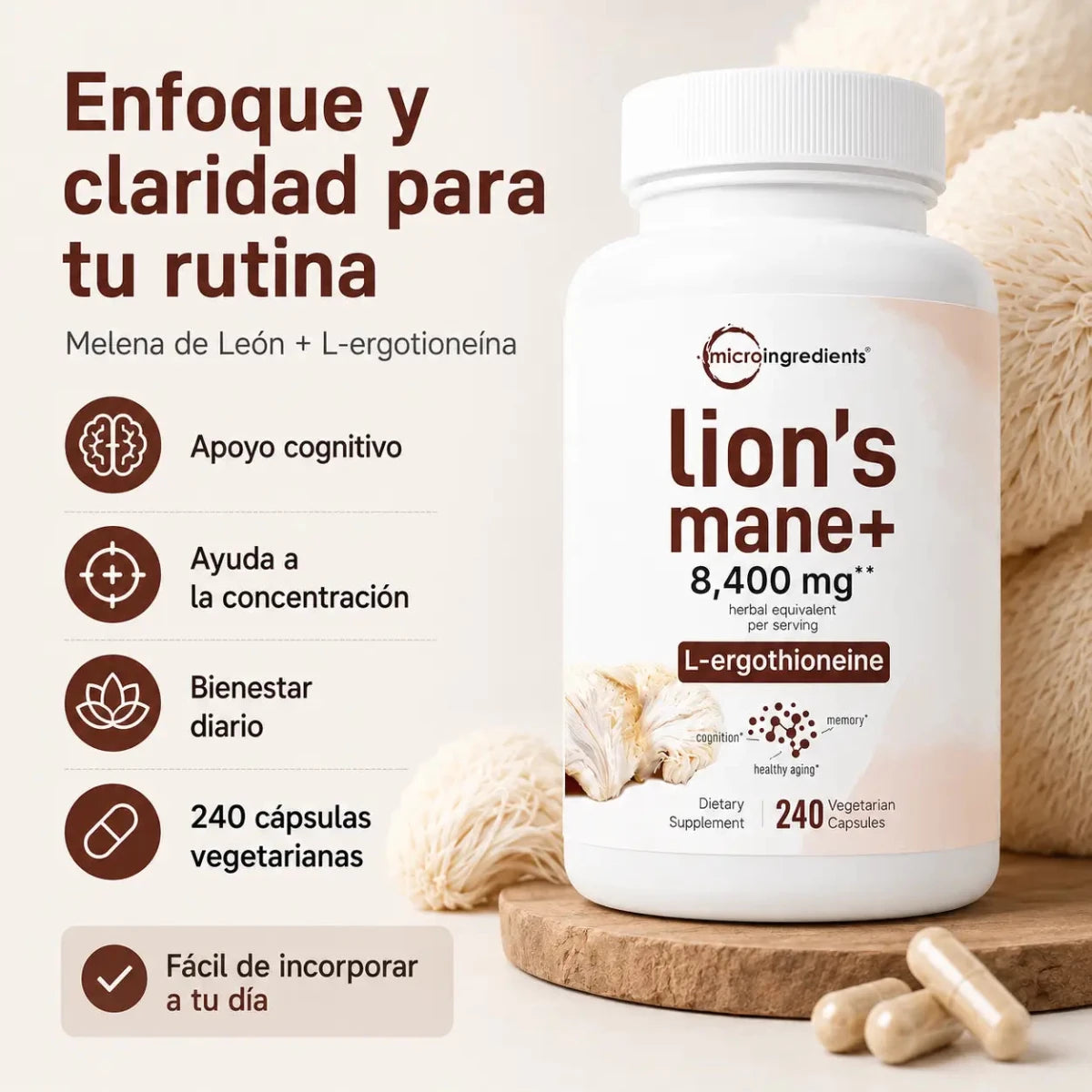 Melena de León Lion's Mane+ 240 cápsulas Zivanne