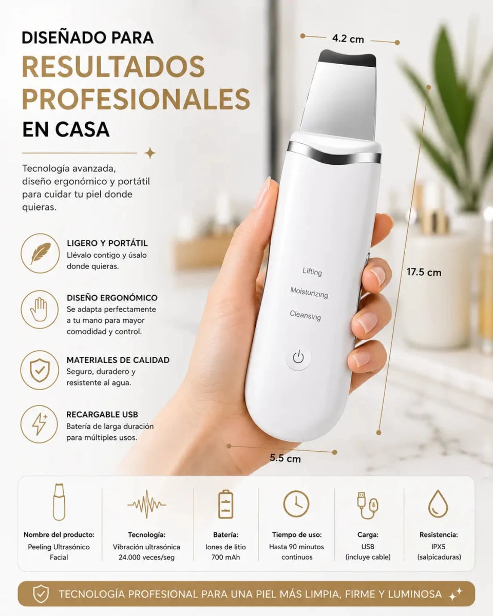 Zivanne Espátula Facial Ultrasónica Portátil — Dispositivo para cuidado cosmético - Zivanne