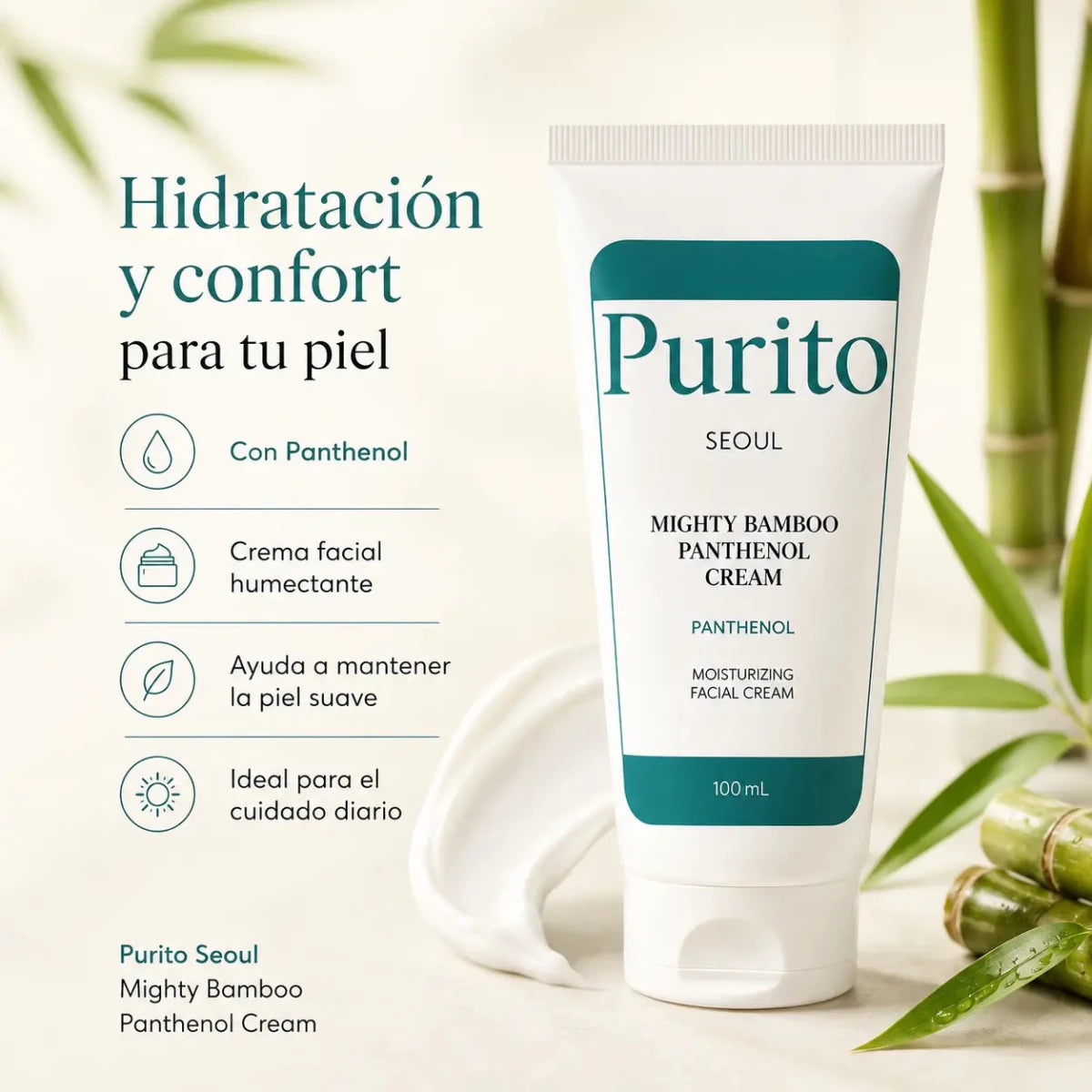 rema PURITO Pantenol y Bambú 120ml crema hidratante facial Zivanne