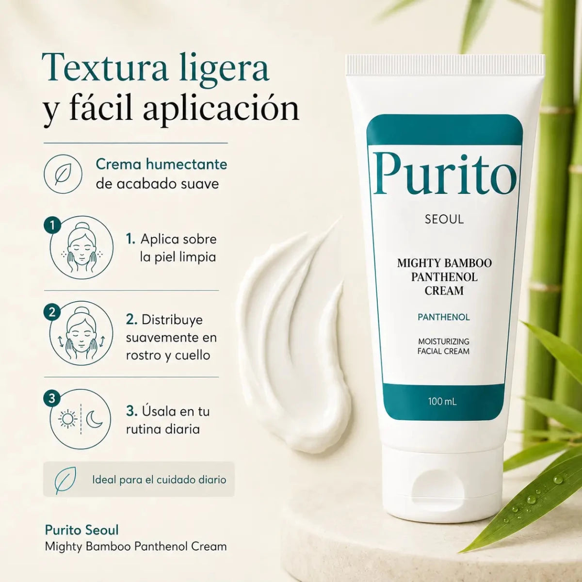 rema PURITO Pantenol y Bambú 120ml crema hidratante facial Zivanne