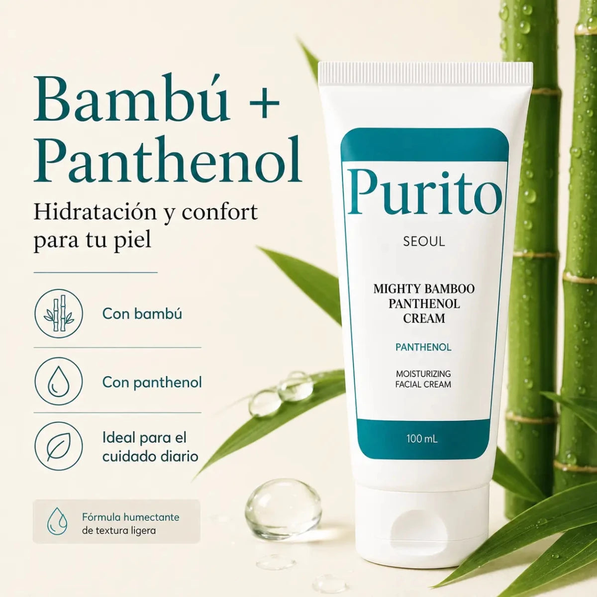 rema PURITO Pantenol y Bambú 120ml crema hidratante facial Zivanne