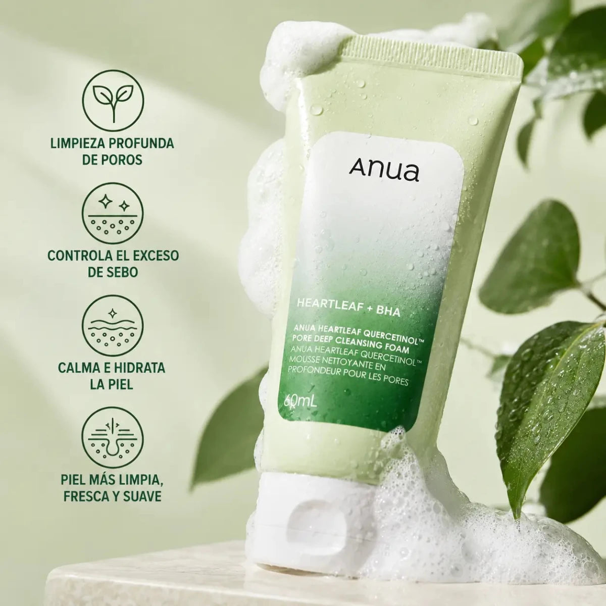 Anua Heartleaf Quercetinol Cleansing Foam 60ml espuma limpiadora facial