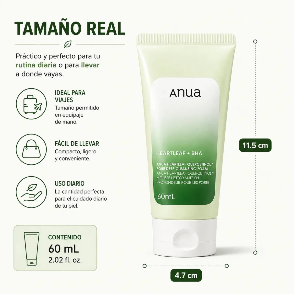 Anua Heartleaf Quercetinol Cleansing Foam 60ml espuma limpiadora facial