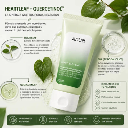Anua Heartleaf Quercetinol Cleansing Foam 60ml espuma limpiadora facial