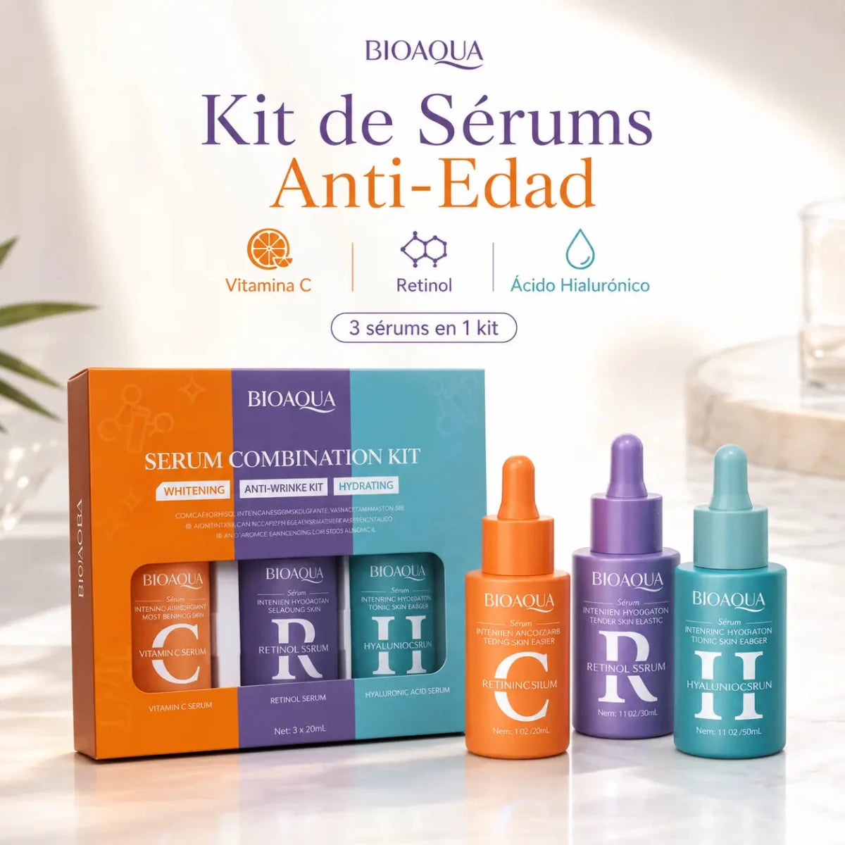 Zivanne Kit de Sérums Faciales con Vitamina C Retinol y Ácido Hialurónico