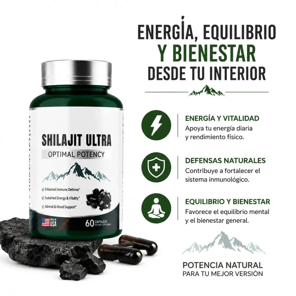 Shilajit Ultra Optimal Potency 60 Capsulas Suplemento Mineral Zivanne