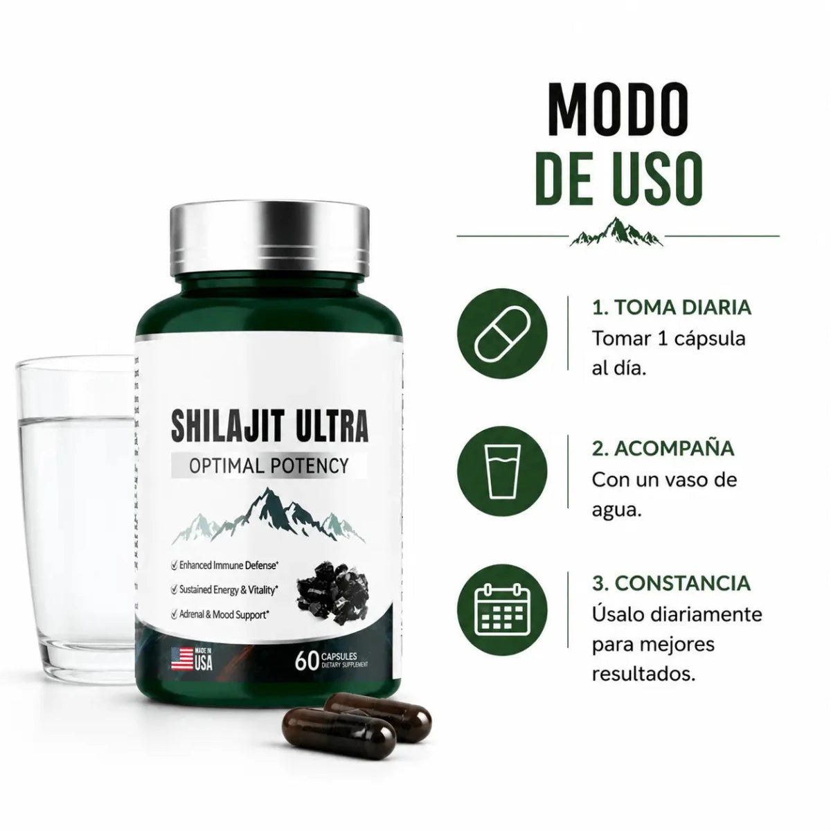 Shilajit Ultra Optimal Potency 60 Capsulas Suplemento Mineral Zivanne