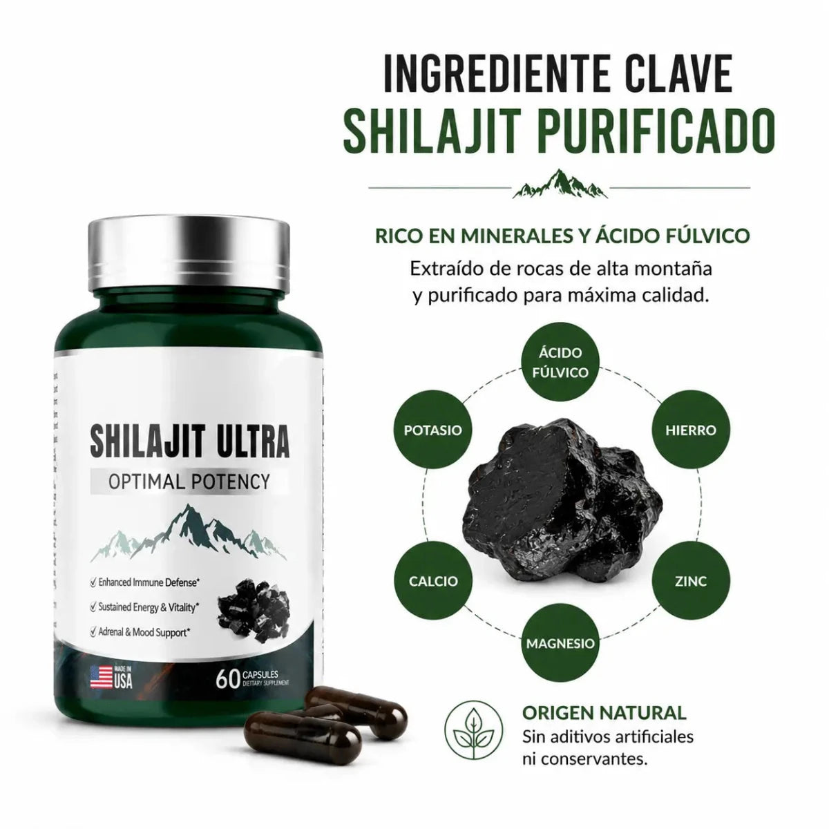 Shilajit Ultra Optimal Potency 60 Capsulas Suplemento Mineral Zivanne