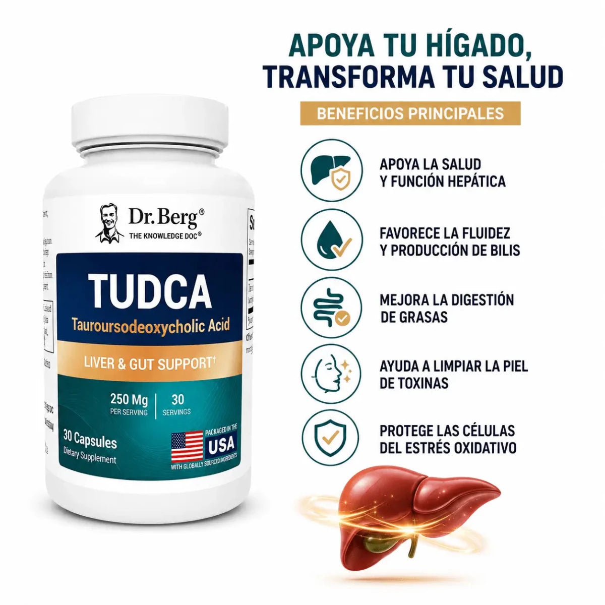 Dr Berg TUDCA 30 Capsulas Suplemento Digestivo Zivanne