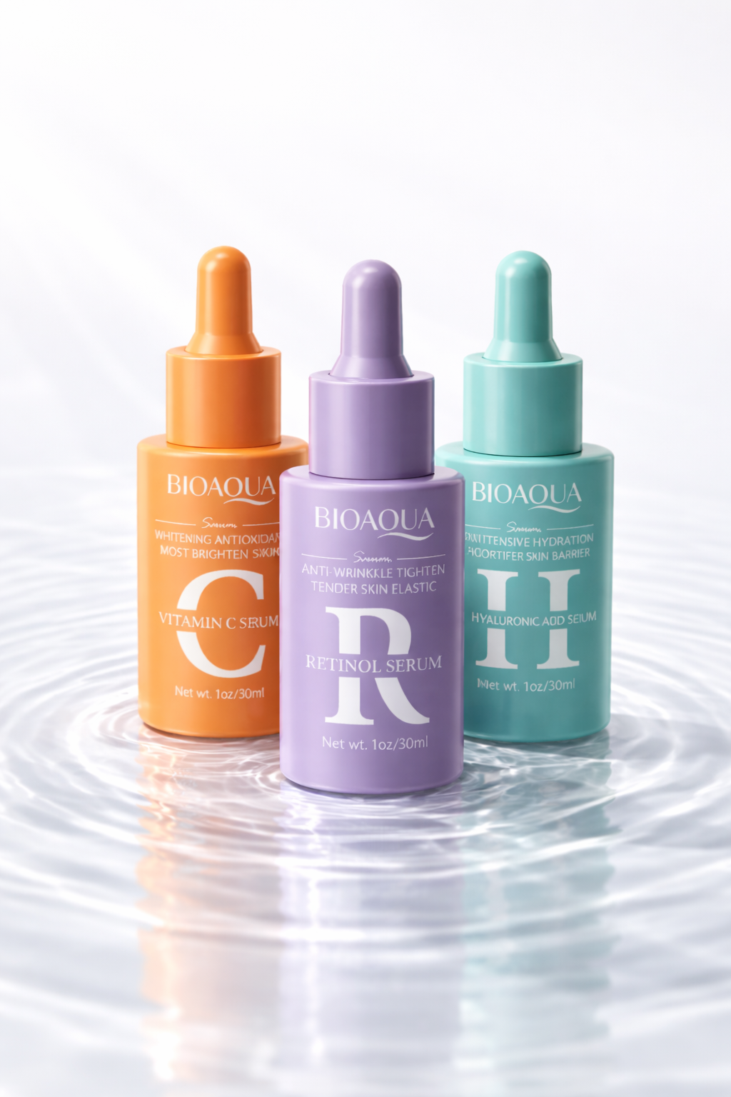 Kit de Sérums Anti-Edad: Vitamina C + Retinol + Ácido Hialurónico