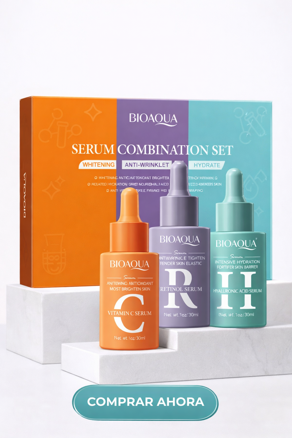 Kit de Sérums Anti-Edad: Vitamina C + Retinol + Ácido Hialurónico