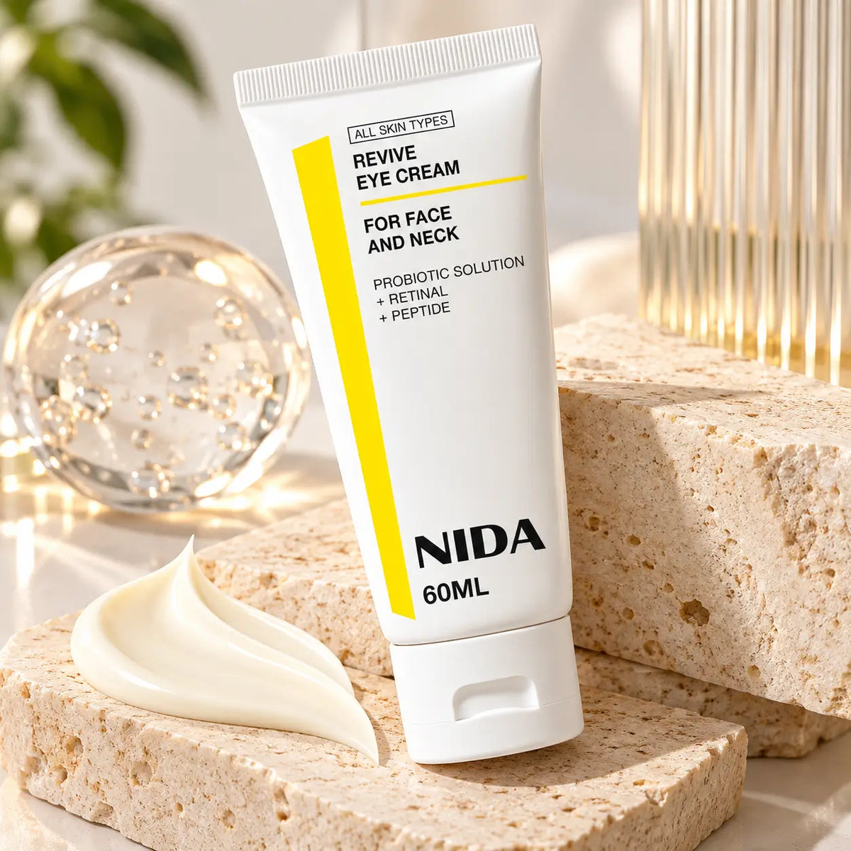 NIDA, Revive Eye Cream for Face and Neck, Crema Renovadora con Retinal, Probióticos y Péptidos, 60 ml