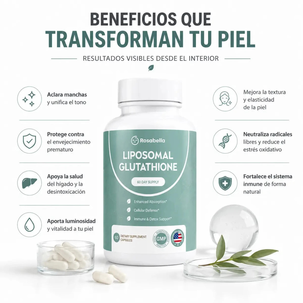 Liposomal Glutathione Capsules Suplemento Antioxidante Zivanne