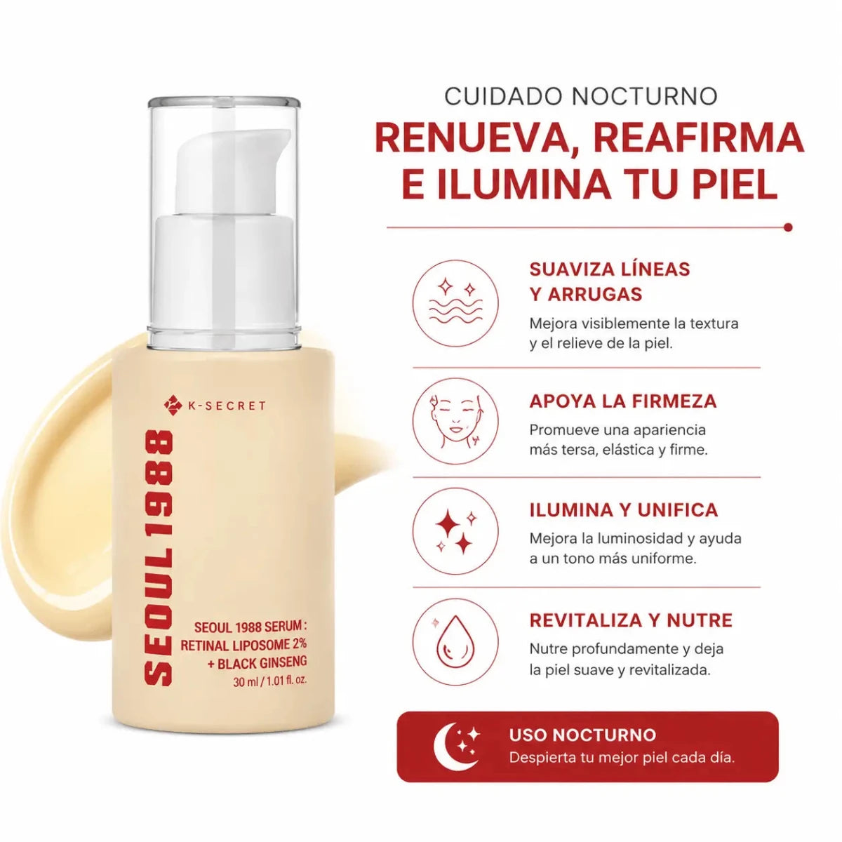 K-SECRET Seoul 1988 Retinal Serum: Retinal Liposome 2% + Black Ginseng (30ml) — Sérum facial de cuidado nocturno - Zivanne