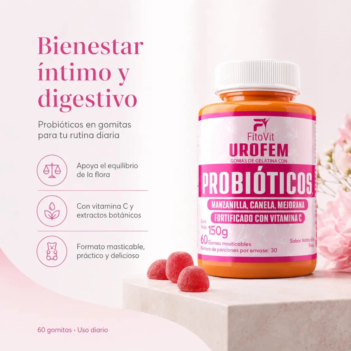 Urofem Probióticos Fitovit 60 gomitas masticables Zivanne