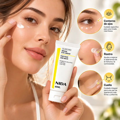 NIDA, Revive Eye Cream for Face and Neck, Crema Renovadora con Retinal, Probióticos y Péptidos, 60 ml
