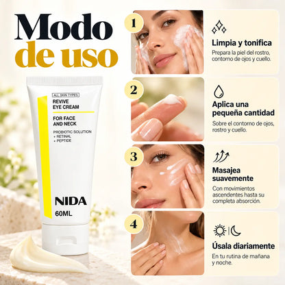 NIDA, Revive Eye Cream for Face and Neck, Crema Renovadora con Retinal, Probióticos y Péptidos, 60 ml