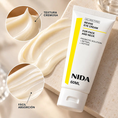 NIDA, Revive Eye Cream for Face and Neck, Crema Renovadora con Retinal, Probióticos y Péptidos, 60 ml