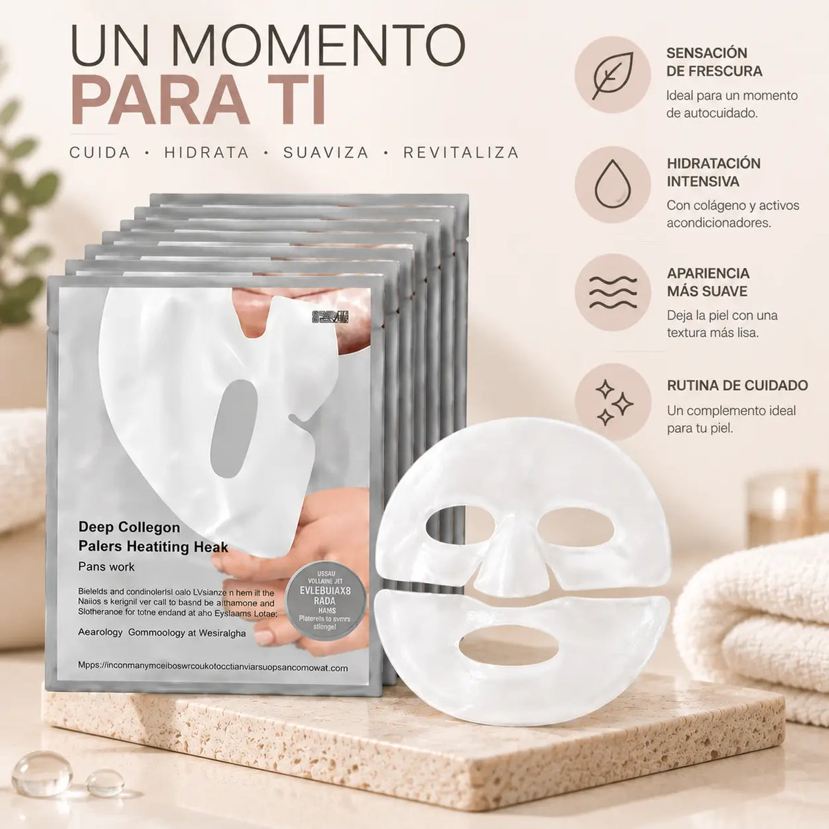 Deep Collagen, Real Deep Mask, Mascarilla Facial de Hidrogel con Colágeno, Set de Mascarillas