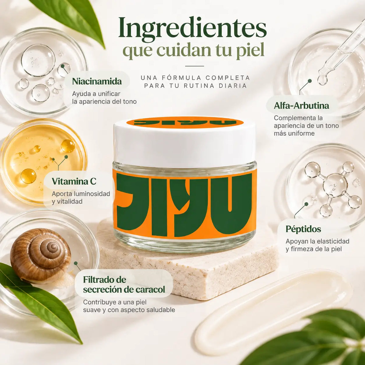 JIYU, Skin Cell Face Cream, Crema Facial Hidratante e Iluminadora, 60 ml
