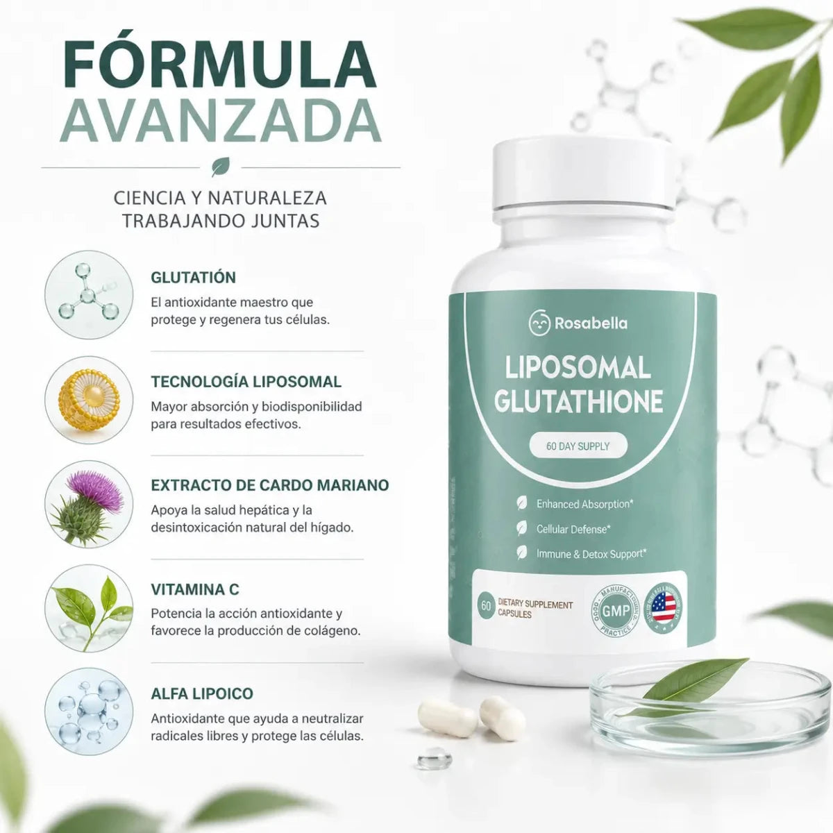 Liposomal Glutathione Capsules Suplemento Antioxidante Zivanne