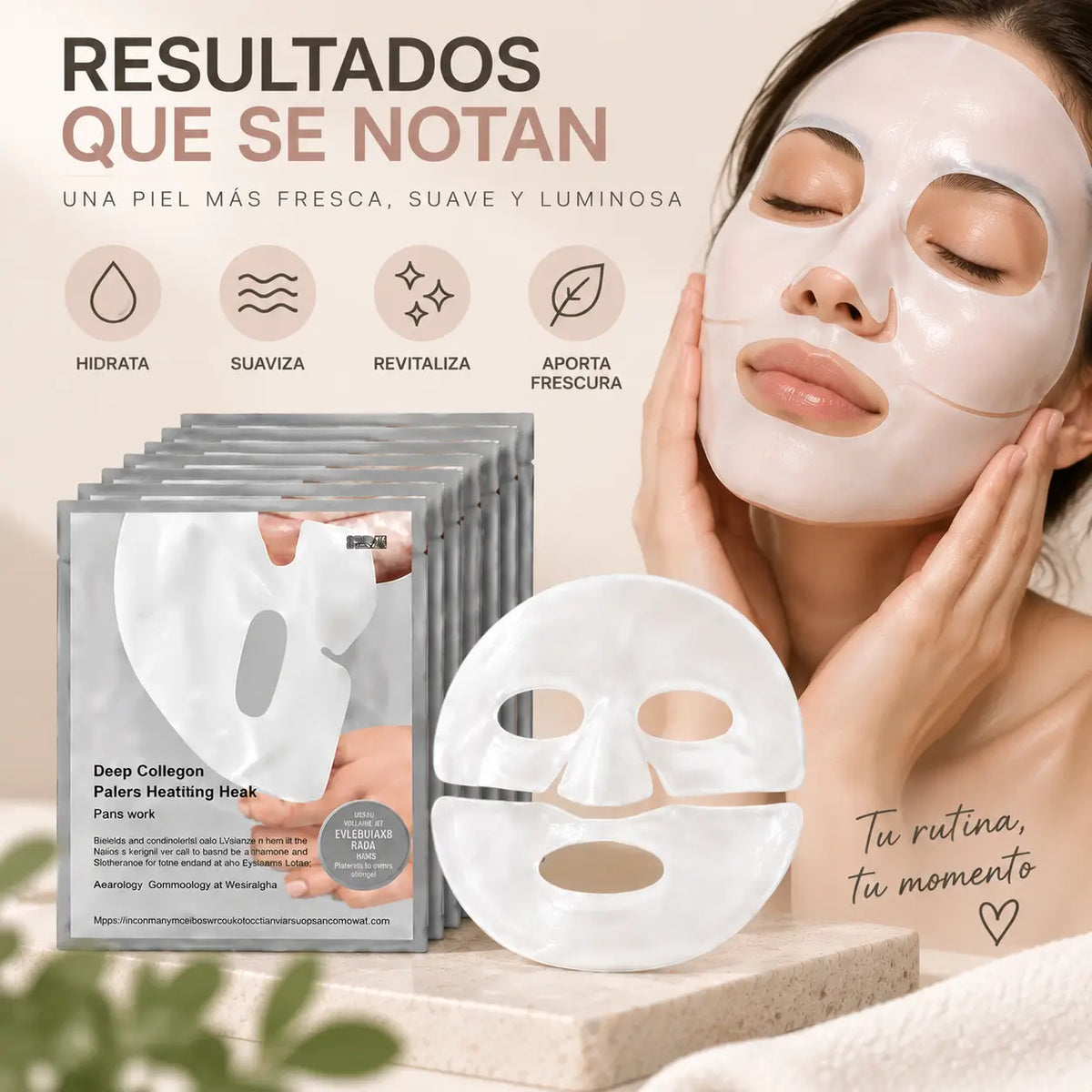 Deep Collagen, Real Deep Mask, Mascarilla Facial de Hidrogel con Colágeno, Set de Mascarillas