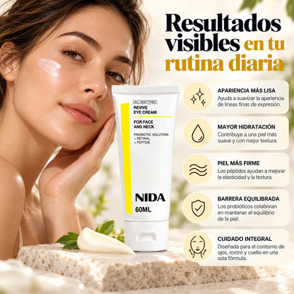 NIDA, Revive Eye Cream for Face and Neck, Crema Renovadora con Retinal, Probióticos y Péptidos, 60 ml